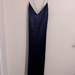 Vici Navy Blue Satin Midi Slip Dress